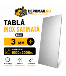 Tabla inox satinata K240 AISI 304/304L, 3 x 1000 x 2000 mm, 2 mp